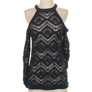 100% Cotton Autumn Cashmere  Womens Open Knit Sweater Size XS Black Fishnet Goth